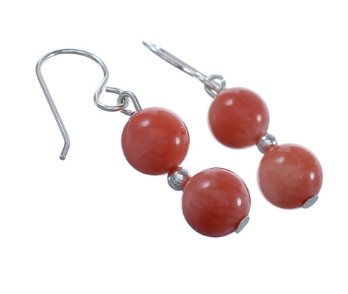 Sterling Silver Pink Coral Bead Hook Dangle Earrings AX124721